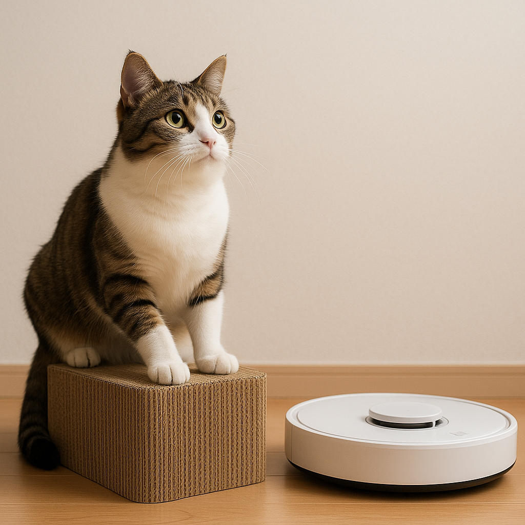 お掃除ロボットと爪とぎの組み合わせは、省スペース＆SNS映えにぴったり